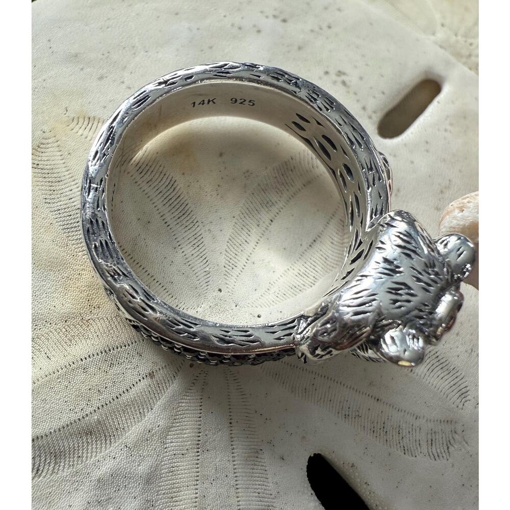 John Hardy Silver Leopard Cat Ring with Citrine Eyes and Black Diamonds - Picture 7 of 7